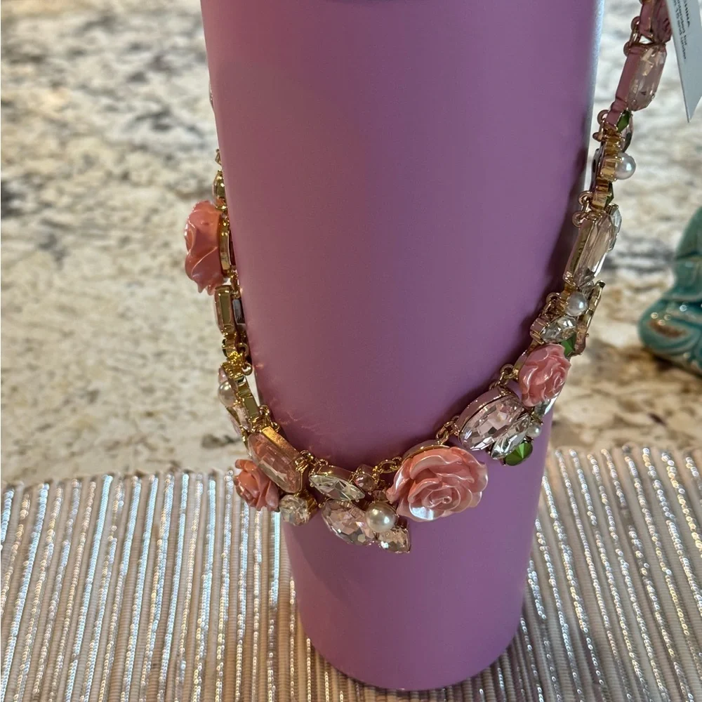 NEW Betsey Johnson Elegant Statement Pink Rose Collar Necklace 14”-19” - Picture 15 of 16